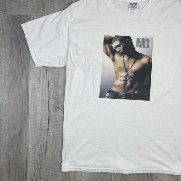 Vintage Y2K Usher Concert Tour Rap R&B T Shirt White Mens Size Large 90s J - Picture 2 of 8